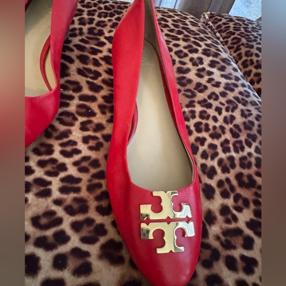 Tory Burch Red Heels with Gold Accent - Picture 5 of 7